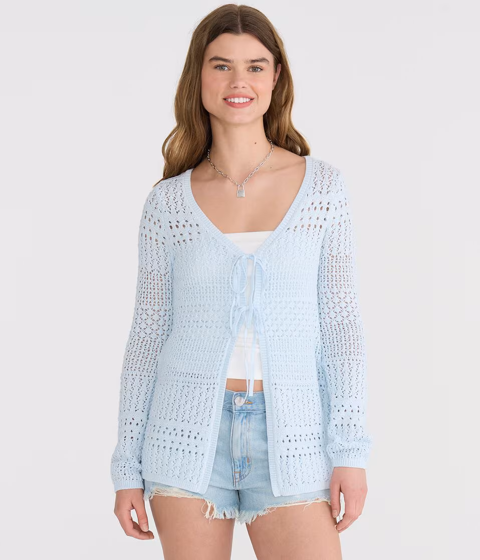 Open-Knit Tie-Front Cardigan