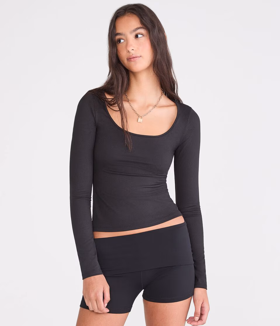 Long Sleeve Buttery Soft Scoop-Neck Tee