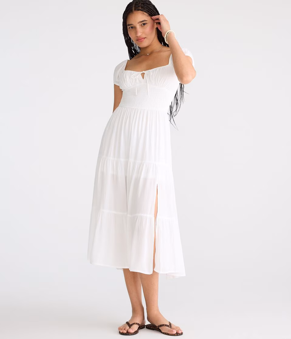 Solid Square-Neck Smocked Maxi Dress